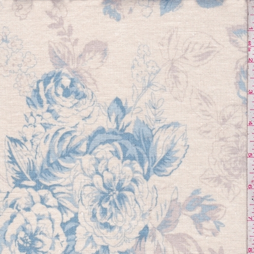 Shabby Chic Ecru/Blue Floral Linen