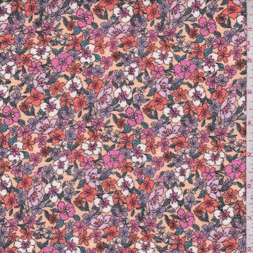 Peach Beige/Lilac Multi Floral Pebble Crepe
