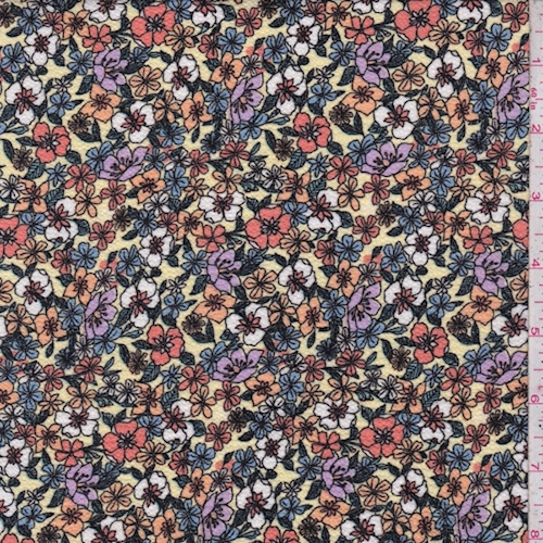 Yellow/Peach Multi Floral Pebble Crepe