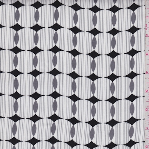 White/Black/Grey Circle Stripe Rayon Challis