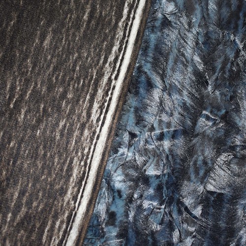 Teal Blue/Black Animal Textured Pressed Faux Fur Knit DFW11934
