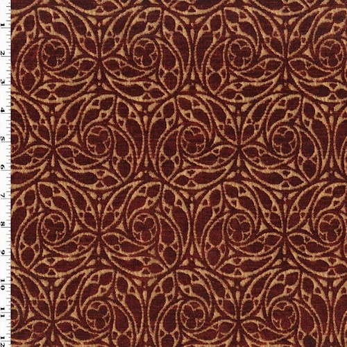 Red/Gold Beige Chenille Abstract Circle Damask Decor Fabric DFW61905