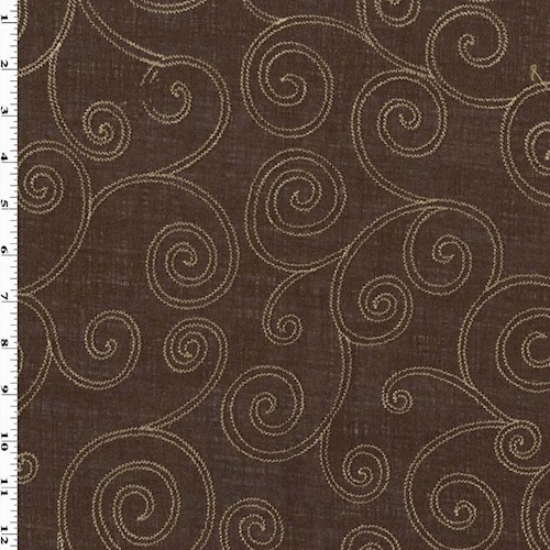Brown/Cream Spiral Embroidered Drapery Fabric DFW61341