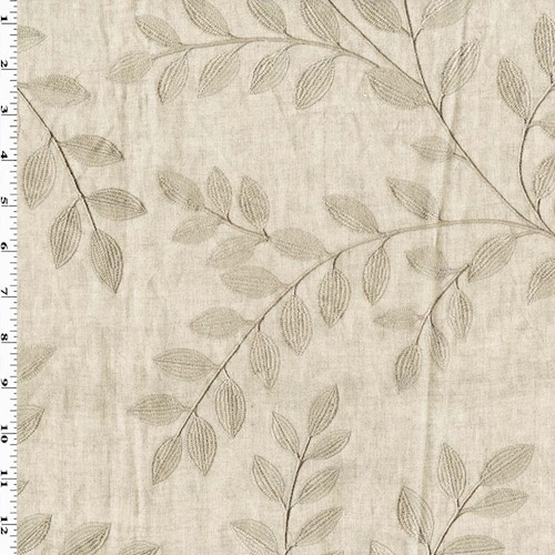 Ecru Beige Leaf Embroidered Linen Drapery Fabric DFW61345 Fashion