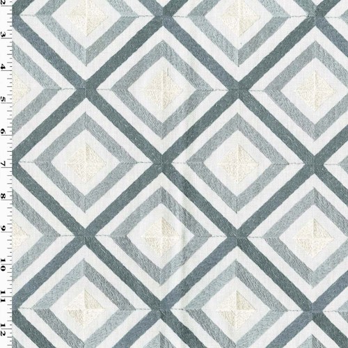 Rainy Blue/Multi Diamond Embroidered Canvas Woven Fabric DFW61189