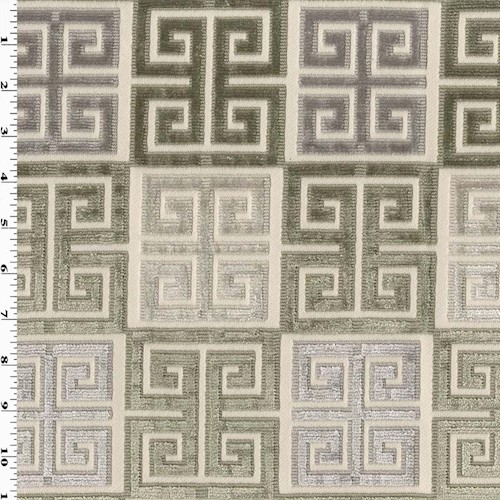 Taupe/Gray Greek Key Pile Velvet Home Decorating Fabric DFW61332