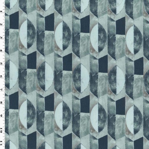 Tonal Blue Oval Geometric Printed Twill Home Decor Fabric DFW61299