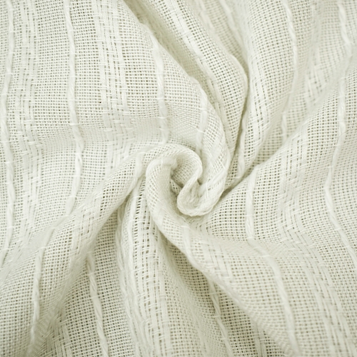 White Semi-Sheer Striped Woven Drapery Fabric