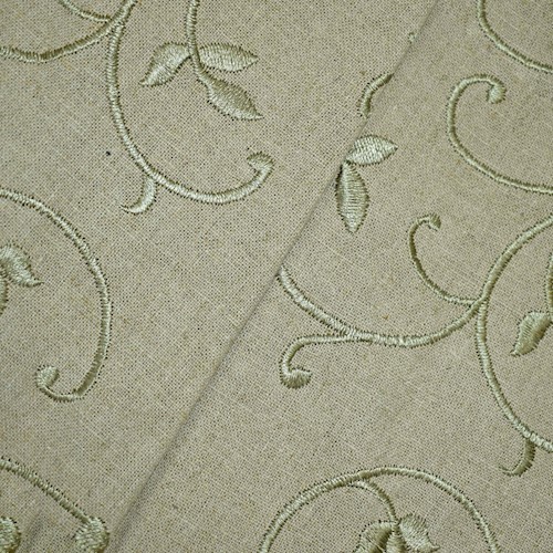 Natural Taupe Beige Floral Embroidered Linen Decor Fabric DFW62330