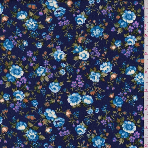*1 5/8 YD PC--Violet Blue Floral Crepe