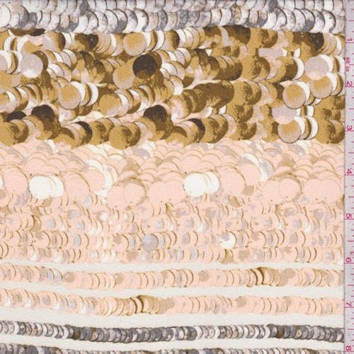Sand/Gold/Stone Sequin Print Crepe de Chine Fabric