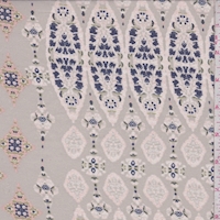 Taupe/Peach/Navy Deco Medallion Silk Chiffon Fabric