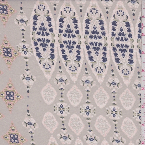 Taupe/Peach/Navy Deco Medallion Silk Chiffon Fabric