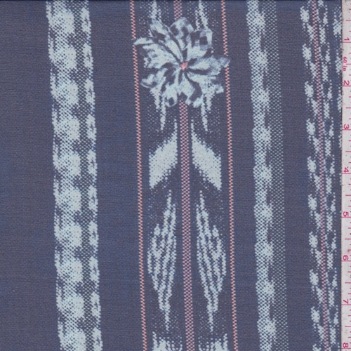 Ink/Mist Blue Floral Tile Silk Chiffon Fabric