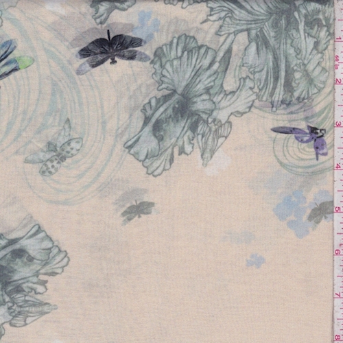 Apricot Floral/Butterfly Silk Chiffon Fabric