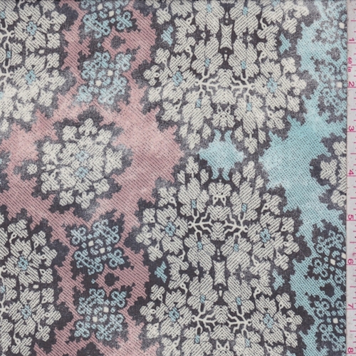 Aqua/Blush/Ecru Medallion Print Silk Chiffon Fabric