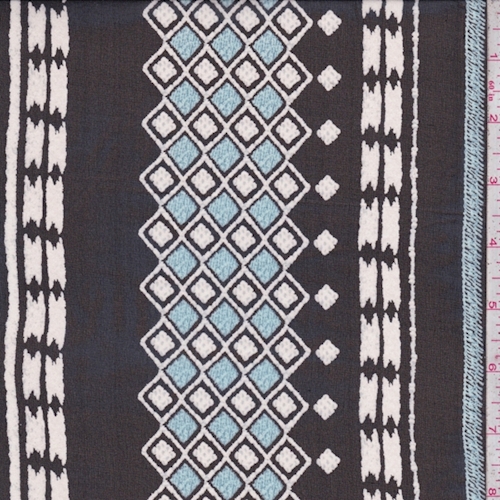 Black/Chalk/Light Blue Deco Stripe Silk Chiffon Fabric