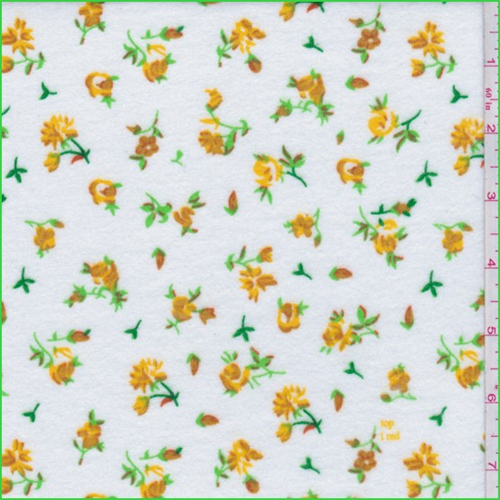 White/Gold Floral Flannel Fabric