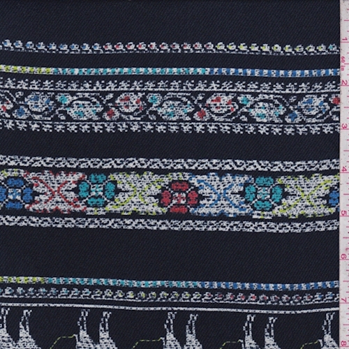 Slate Multi Camel Caravan Silk Crepe de Chine Fabric