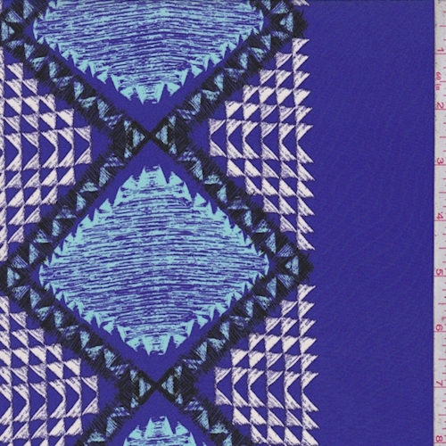Electric Blue/Black Diamond Silk Crepe de Chine Fabric