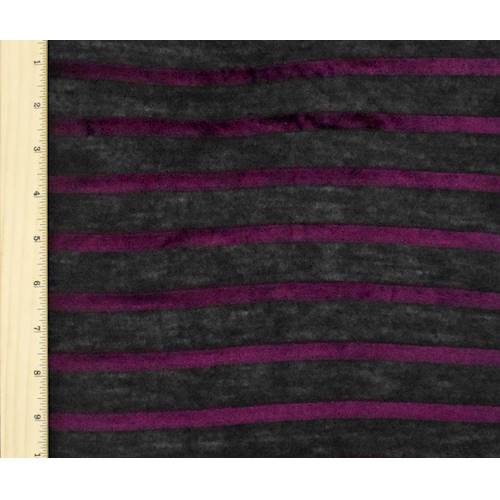 *3 1/2 YD PC--Black/Plum Purple Velvet Stripe Tissue Jersey Knit