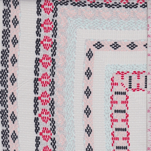 Light Stone/Red/Pink Pebble Tile Silk Crepe de Chine Fabric