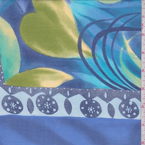 Ocean/Turquoise Tropical Floral Tile Crepe Organza Fabric