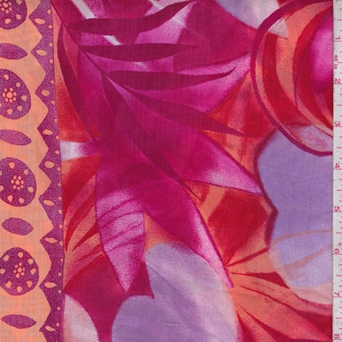 Berry/Red Tropical Floral Tile Crepe Organza Fabric