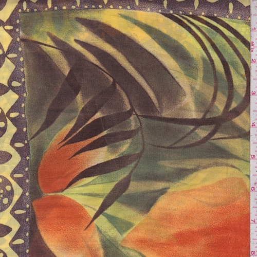 Mocha/Yellow Tropical Floral Tile Crepe Organza Fabric