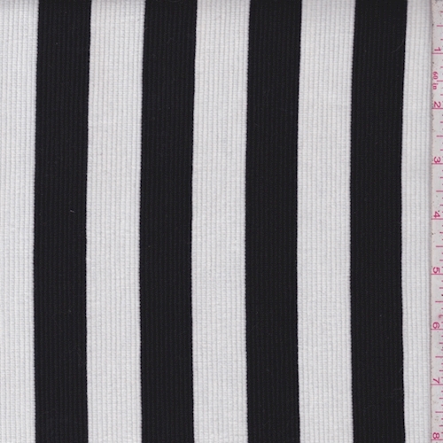 White/Black Stripe Ribbed Double Knit Fabric