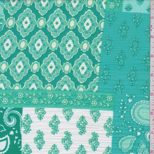 Kelly/Turquoise Deco Patchwork Crepe Fabric