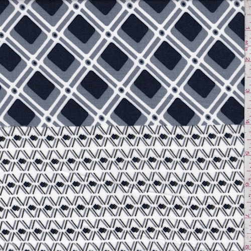 Slate Grey/Navy Diamond Lattice Challis Fabric