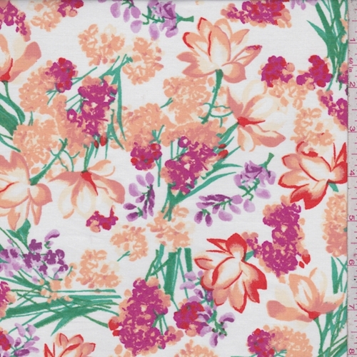 White/Peach Floral Garden Cotton Fabric