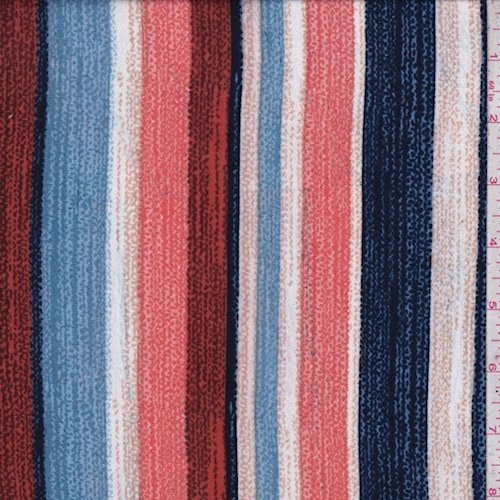 Salmon/Navy/Denim Wicker Stripe Rayon Crinkle Fabric