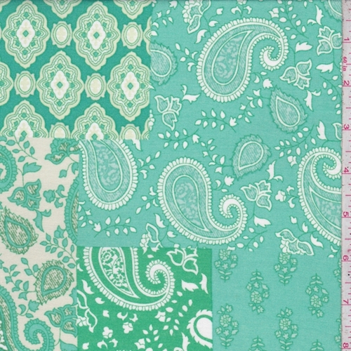 Seafoam/Jade Deco Patchwork Challis Fabric