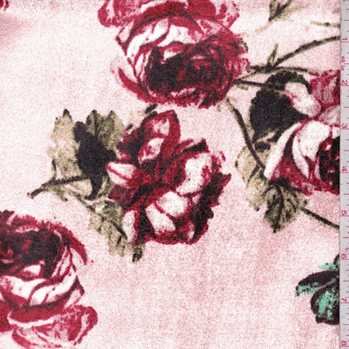 Blush/Ruby Rose Floral Panne Velvet Knit Fabric