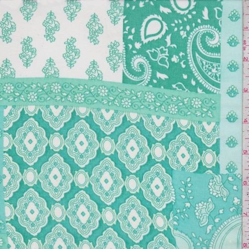 Emerald/Turquoise Deco Patchwork Georgette Chiffon Fabric