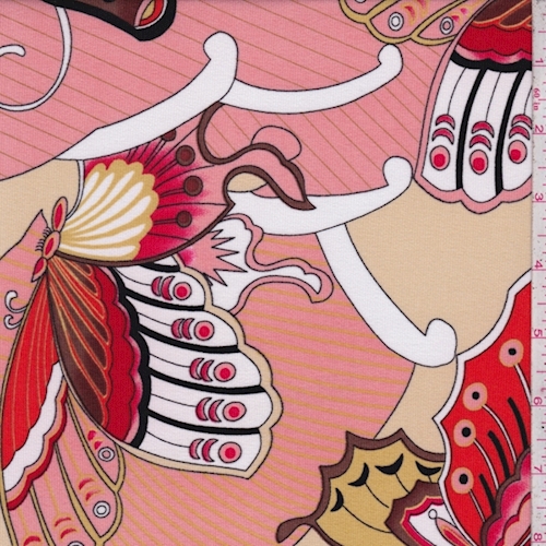 Beige/Fire Orange Butterfly Matte Jersey Knit Fabric