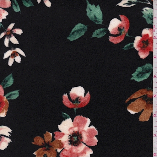 Black/Bronze Cosmo Floral Panne Velvet Knit Fabric