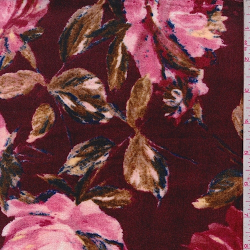 Cranberry/Pink Floral Panne Velvet Knit Fabric