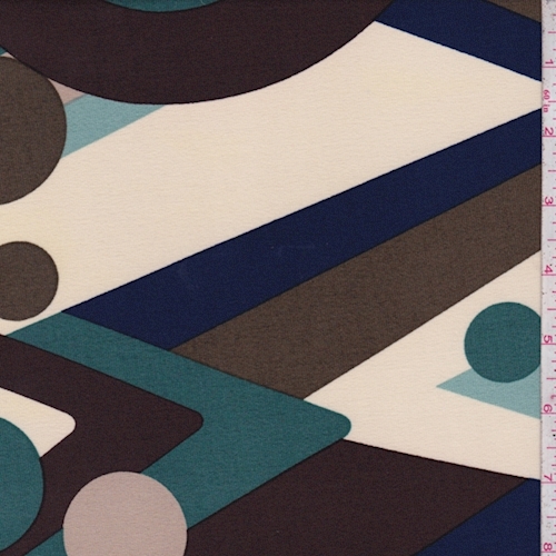 Almond/Mocha/Navy Geo Matte Jersey Knit Fabric