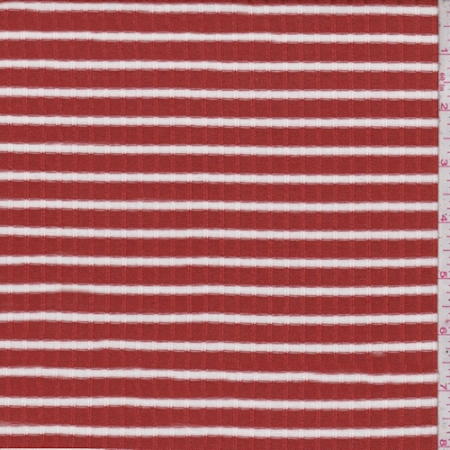 Burnt Orange/White Stripe Rib Knit Fabric