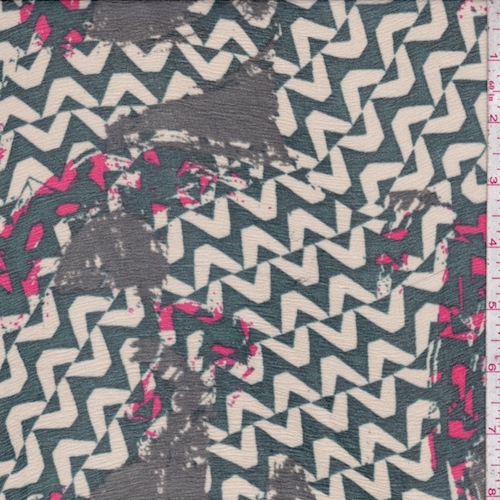 *3 YD PC-Hunter/Stone Deco Zig Zag Silk Chiffon