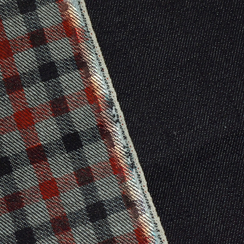 Red/ Navy Blue Plaid Japanese Selvedge Denim Fabric