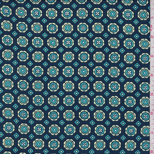 *2 YD PC-Dark Midnight Blue Geo Medallion Crepe