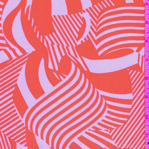 *3 YD PC-White/Bright Orange Zebra Wave Nylon Knit