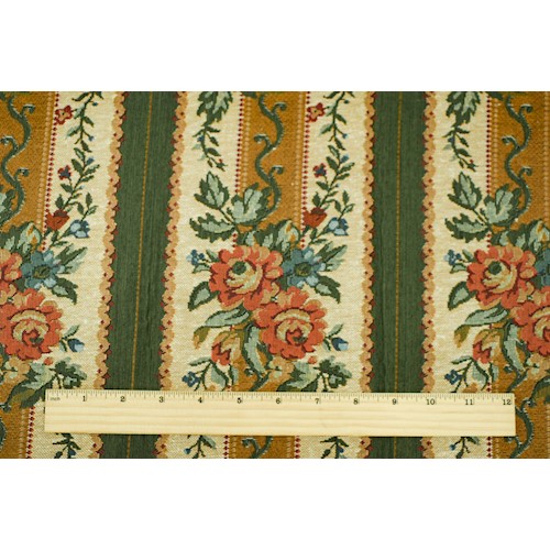 Green/Rust/Multi Woven Floral Stripe Tapestry Decor Fabric DFW60651