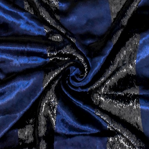 Navy Blue Metallic Velvet Stripe Woven Fabric APS00726