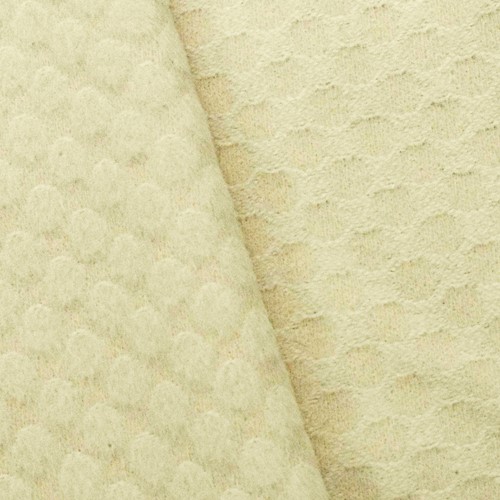 Cream Beige/Ivory Wool Blend Brushed Dotted Damask Fabric APS00349