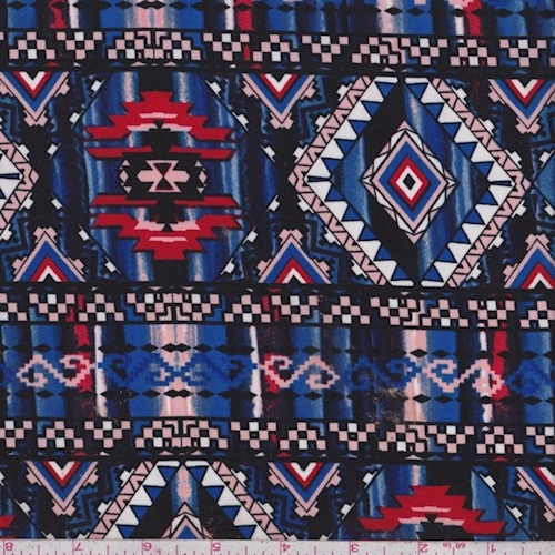 *2 YD PC-Cobalt/Red/Black Southwest Stripe Challis